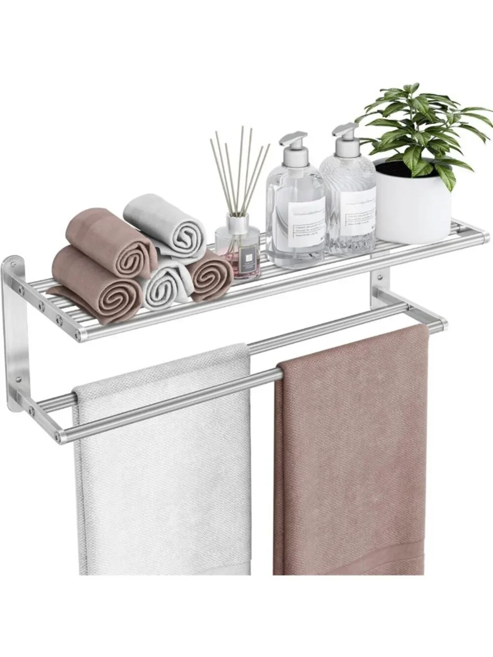 24-Inch Wall-Mounted Towel Rack - Stainless Steel 2-Tier Bath Towel Holder